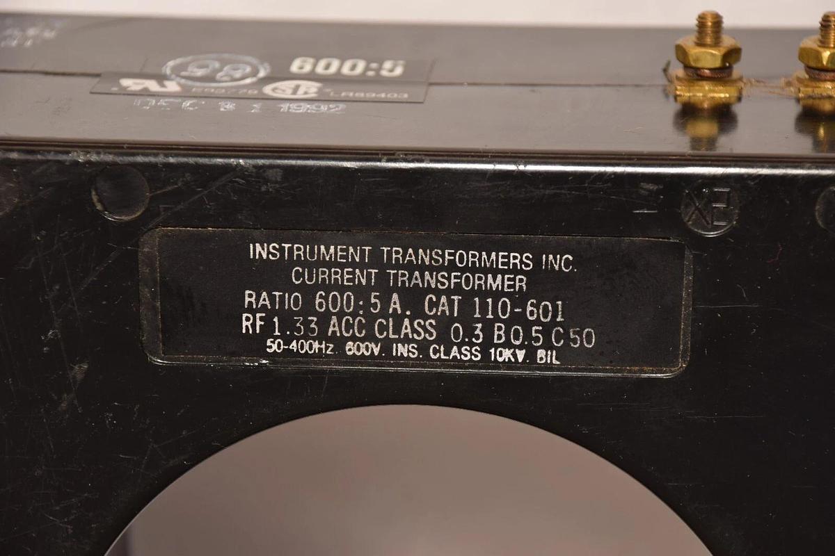 Used INSTRUMENT TRANSFORMERS INC. 110-601 600:5 1.33rf 600V Current Transmformer