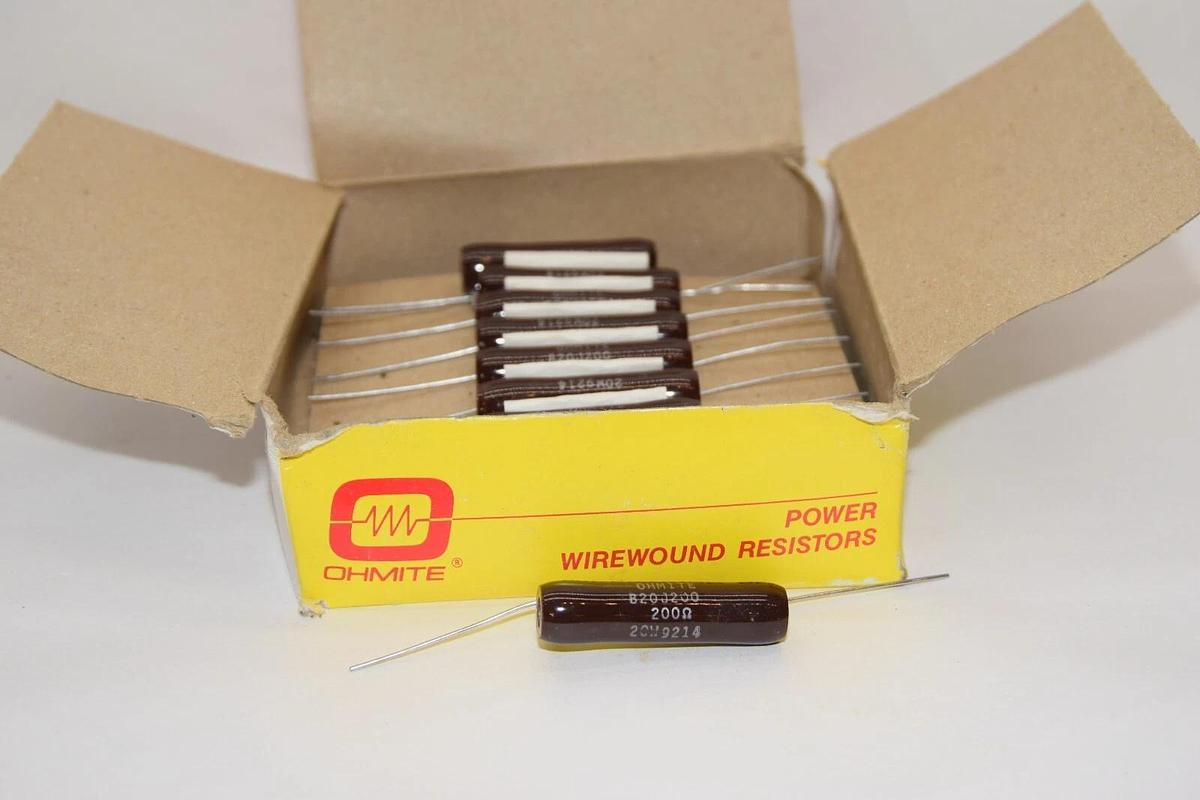 (NEW - Box of 18) OHMITE B20J200 20Watt 200Ω Wirewound Resistor
