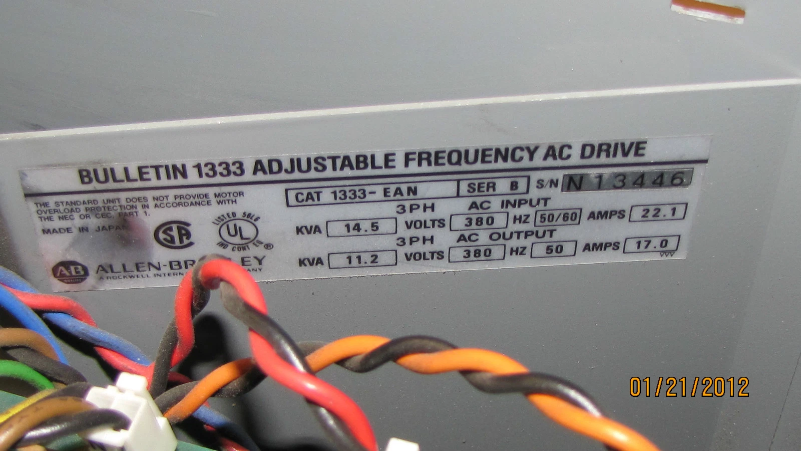 Used Allen Bradley VFD Adjustable Frequency Drive 1333-EAN 1333EAN Ser B 3ph 14.5kva