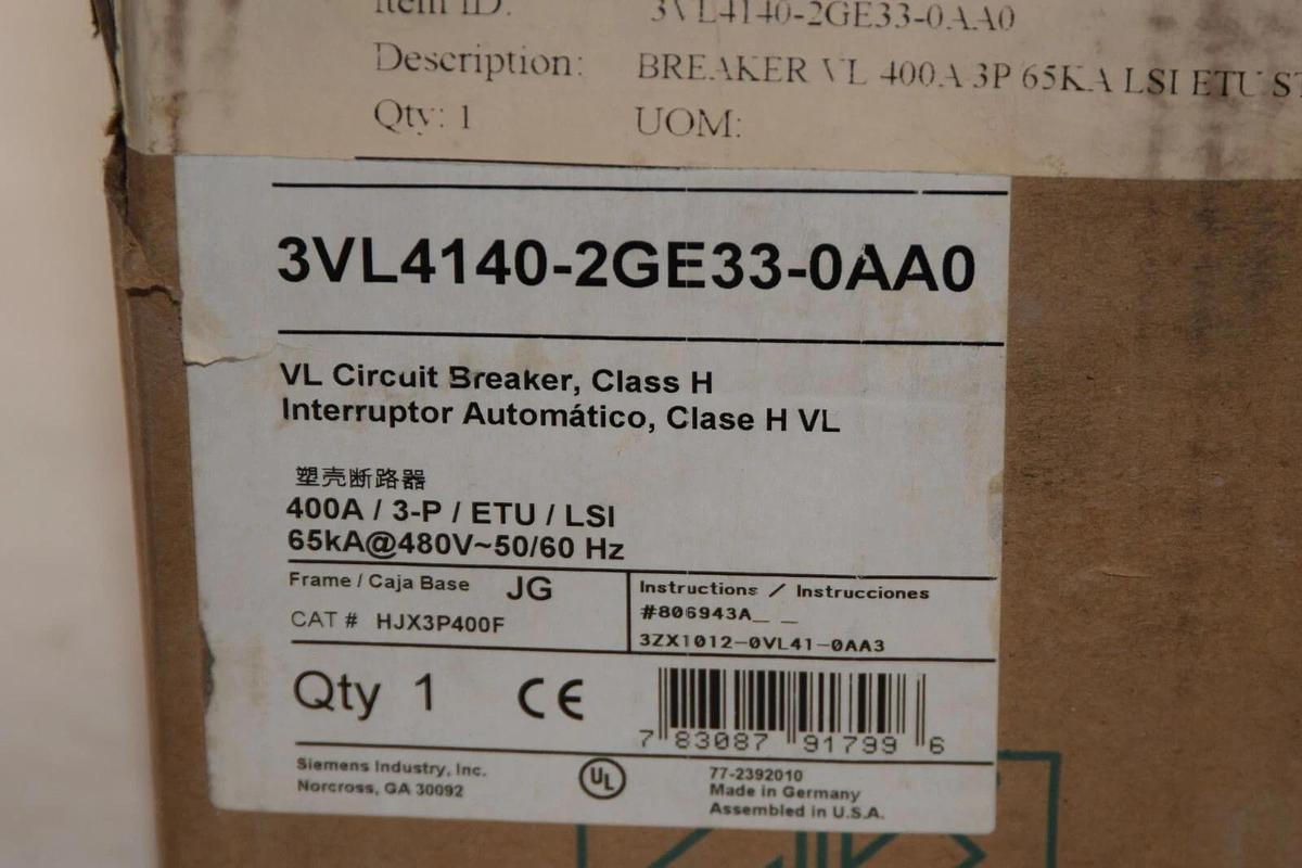 SIEMENS 3VL4140-2GE33-0AA0 Breaker 400 Amp 400A HJX3P400F HJGA (NEW)