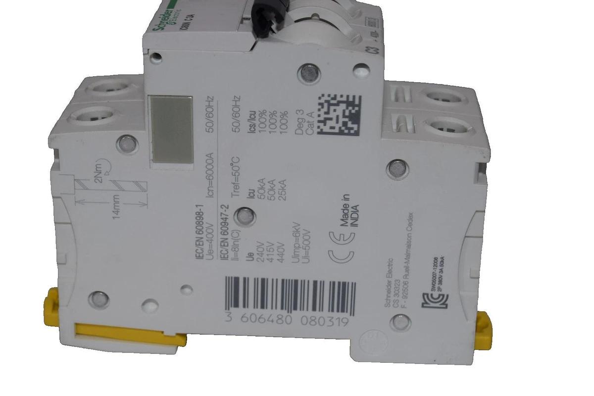 Used SCHNEIDER ELECTIRC iC60N C 3A 2 Pole 2P 400V Miniature Circuit Breaker