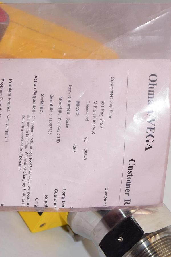 VEGA Radar Level Sensor PULS42.CUD PS42.CUD PULS42-CUD PS 42.CUD (Refurb)