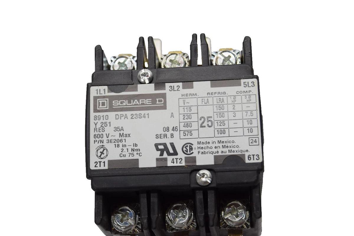 Square D Contactor 8910 DPA 23S41 Y 251 8910DPA23S41V02Y251 35A 120v coil (New)