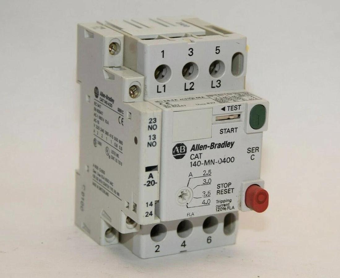 Used ALLEN BRADLEY 140-MN-0400 Ser. C 2.5-4.0A Manual Motor Starter w/140-A20 Contact