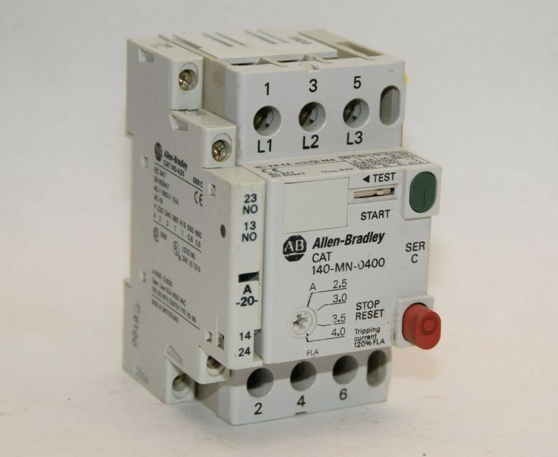 Used ALLEN BRADLEY 140-MN-0400 Ser. C 2.5-4.0A Manual Motor Starter w/140-A20 Contact