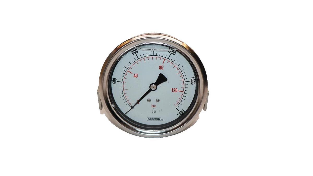 NOSHOK Gauge Back Connection 0-2000psi 1/4 NPT Liquid Filled 137.9 Bar (NEW)