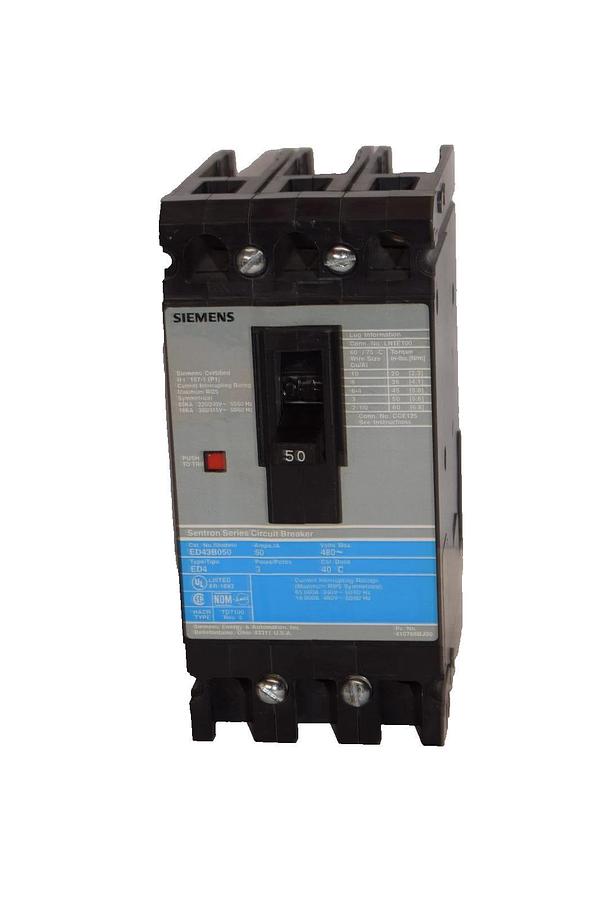 Used Siemens ED43B050 50A Amp 480V 3P Type ED4 Sentron Series Circuit Breaker
