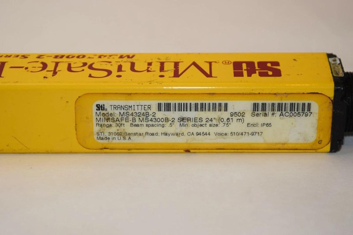 Used STI MS4324B-2 Range 30' MiniSafe 24" Transmitter Light Curtain
