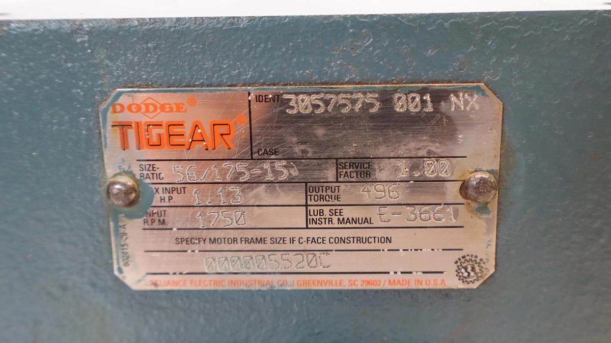 Refurbished Dodge Tigear 56/175-15 , 3057575-001 , 1.13Hp 7/8" Shaft Gear Reducer