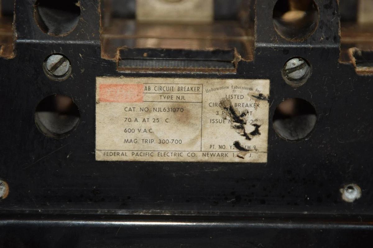 Used FPE NJL631070  Circuit Breaker 70 A Amp 70A 3 Pole 600v