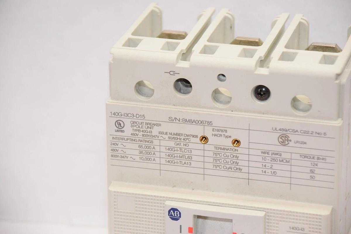 Used ALLEN BRADLEY 140G-I3C3-D15 3P 480V 150Amp 150 A Amp 150A Circuit Breaker