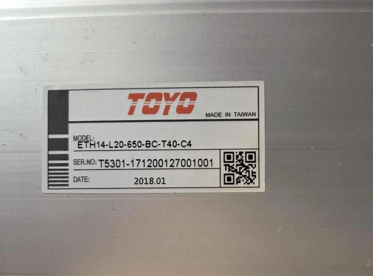 Used TOYO ETH Linear Actuator ETH14-L20-650-BC-T40-C4 ETH14 w/ Servo Motor 110v