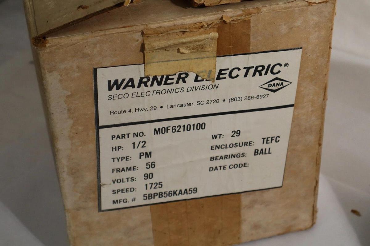 Warner Electric Seco DC Motor M0F6210110 5BPB56KAA59 1/2hp .5hp 90v 1725rpm NEW