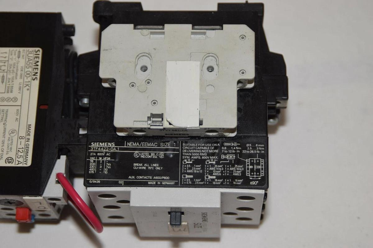 Used SIEMENS 3TF4422-0A..1 Size Sz 1 Starter w/ Overload Relay 3UA55 00-1K* 8-12,5A