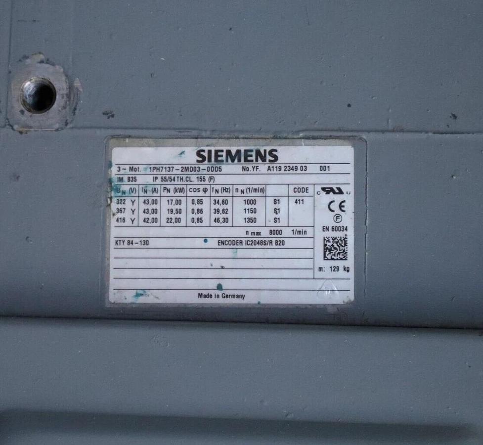 Refurbished SIEMENS Induction Motor 1PH7137-2MD03-0DD5 1PH71372MD030DD5 *Refurb*