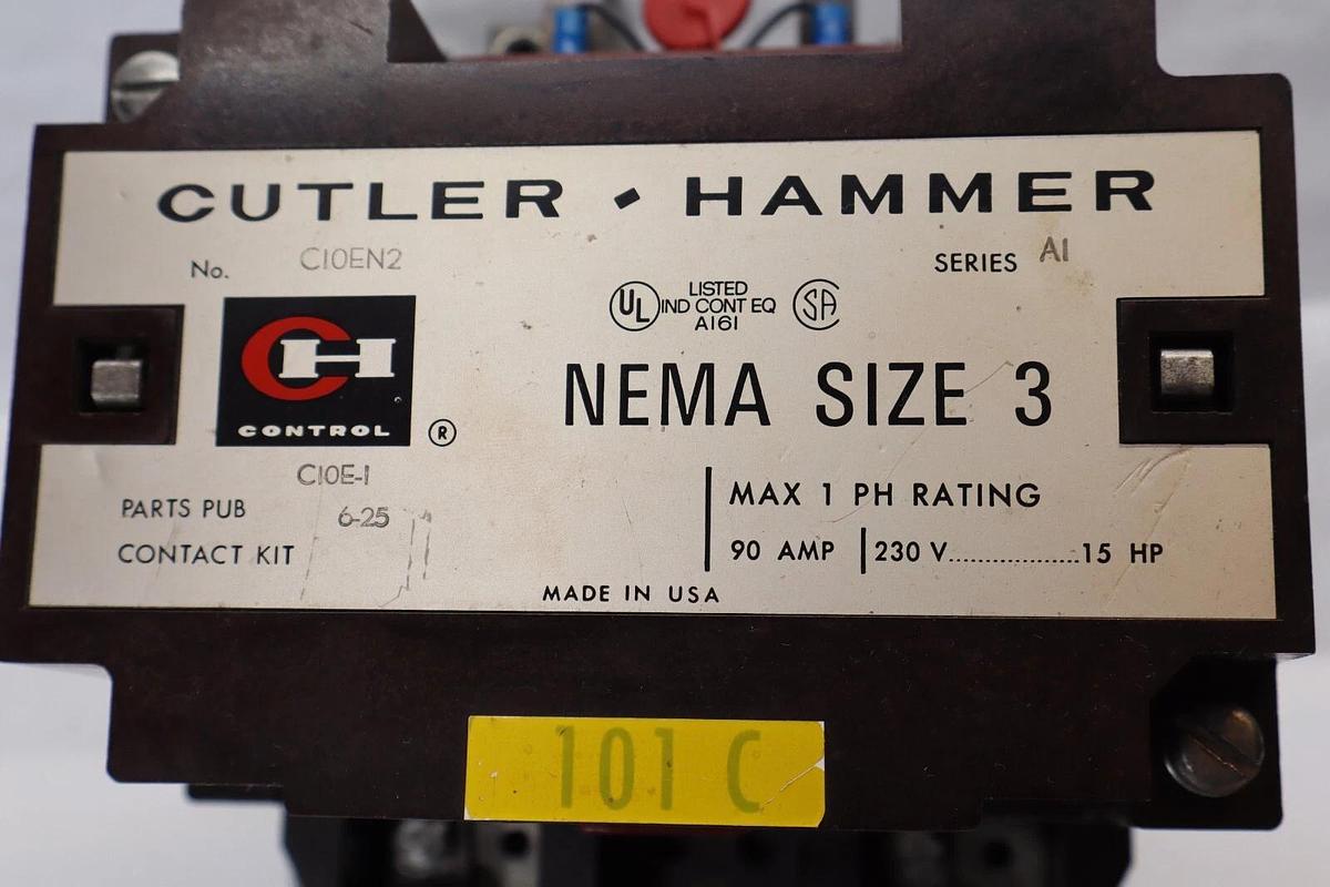 Used CUTLER HAMMER C10EN2 Series A1 Nema Size Sz 3 110/120V Coil  Contactor