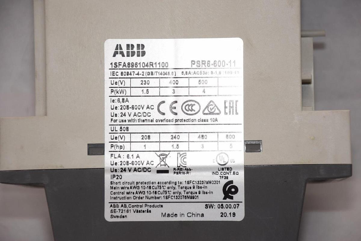 Used ABB PSR6-600-11 , PSR660011 , 1SFA896104R1100 24V Soft Starter