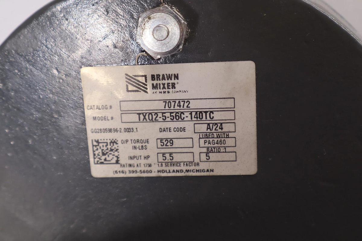 Brawn Mixer Gear Box 707472 TXQ2-5-56C-140TC TXQ2556C 5:1 5.5hp *NEW Takeout*