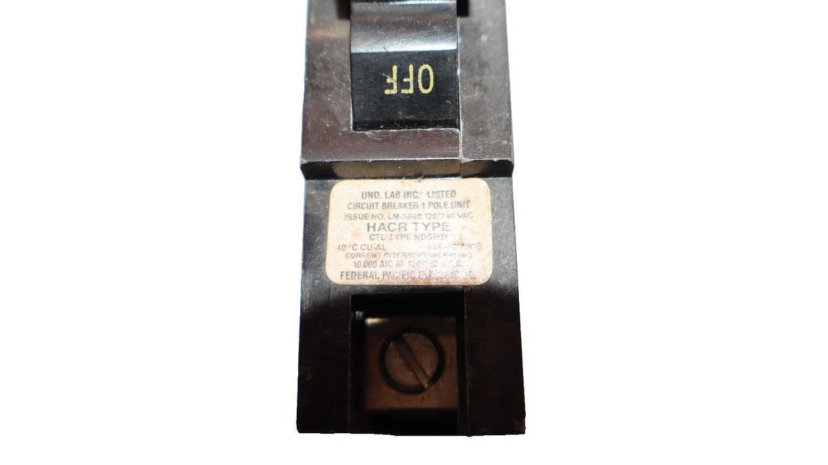 Used (Lot of 5) Federal Pacific 20 Amp 20A Single Pole Bolt on Breaker NBSWD120-U