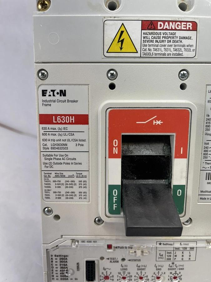 Used Eaton Cutler Hammer  LGH3630NN L630H 600A 600amp Breaker  69D4632G03
