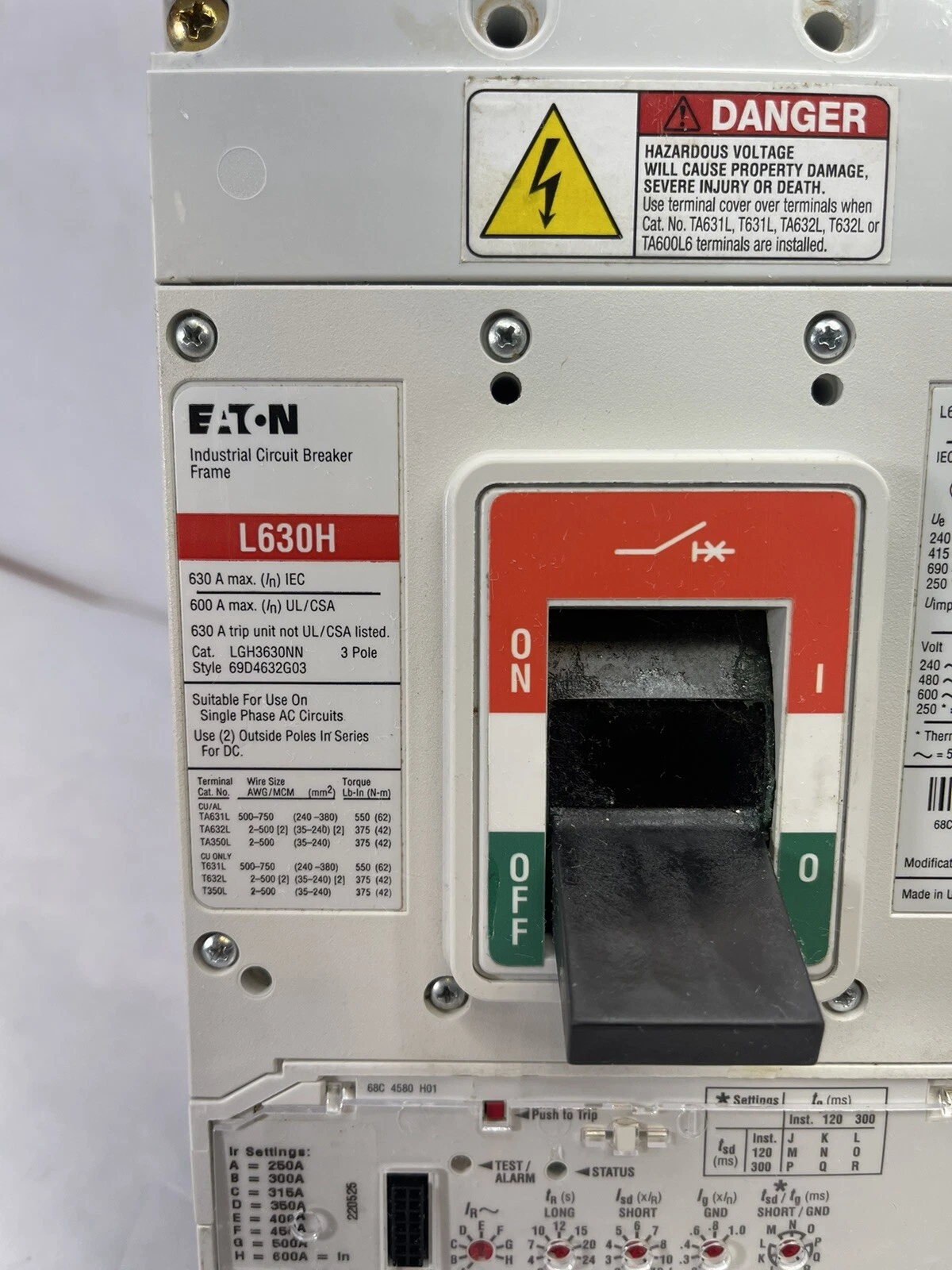 Used Eaton Cutler Hammer LGH3630NN L630H 600A 600amp Breaker 69D4632G03