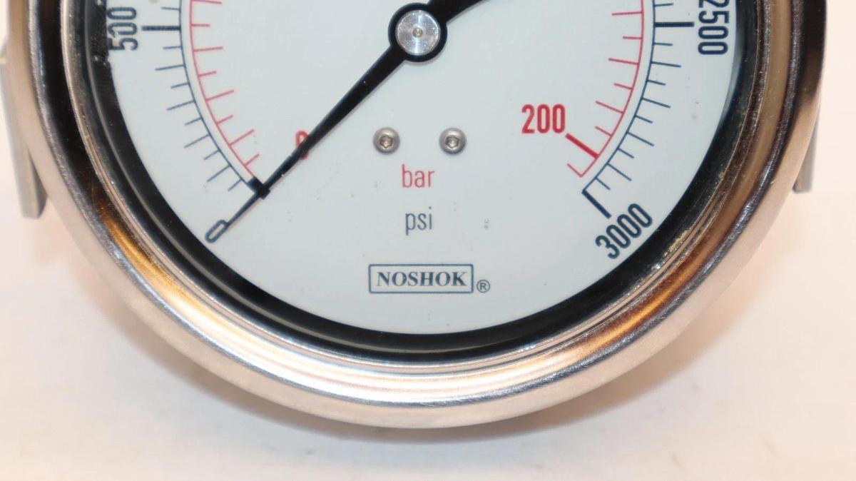 NOSHOK Back Connection Gauge 0-3000psi Liquid Filled 1/4 NPT 206.8 Bar (NEW)