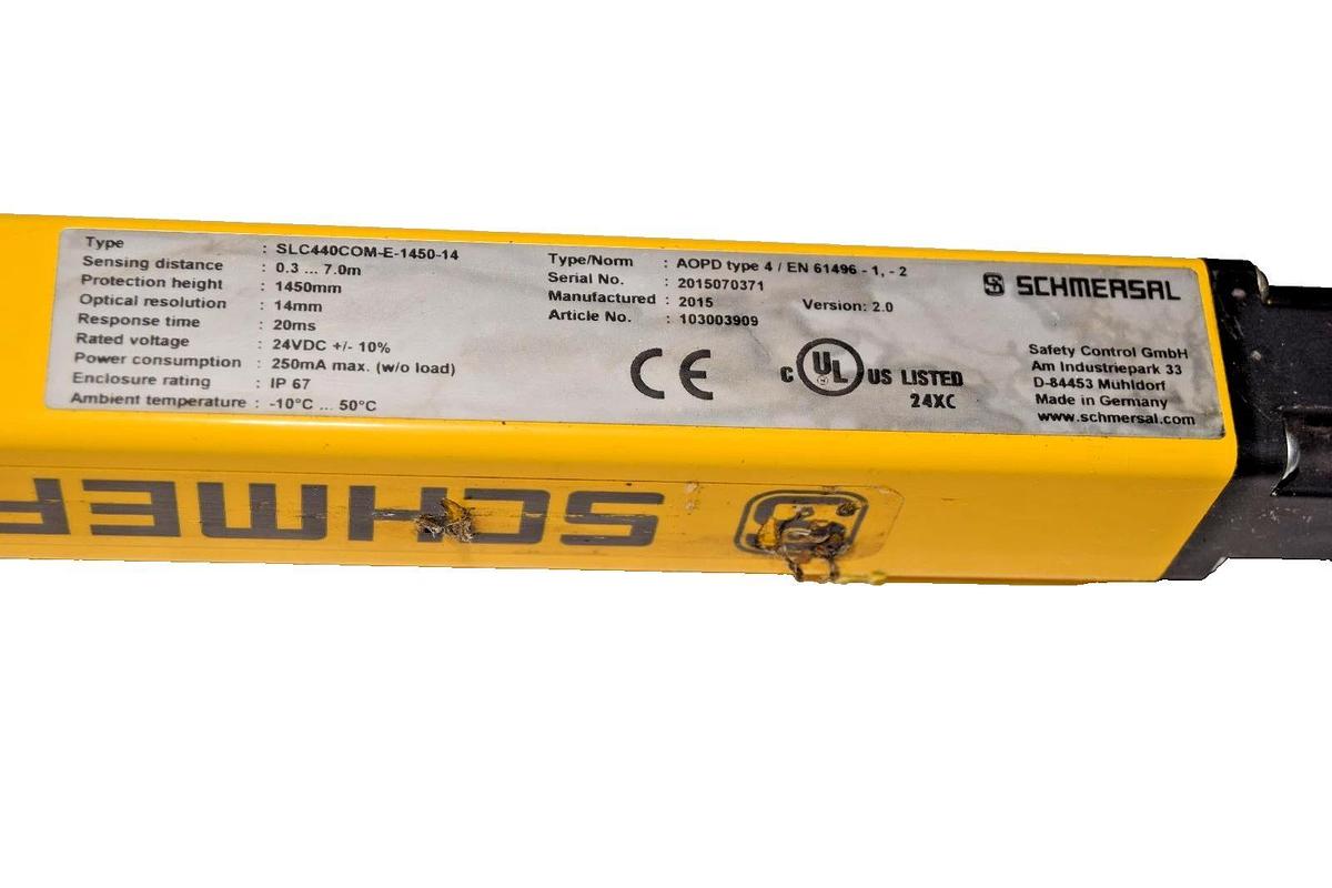 Used Schmersal Safety Light Curtain SLC44COM-E-1450-14 EMITTER 24vdc *AS IS, READ)**