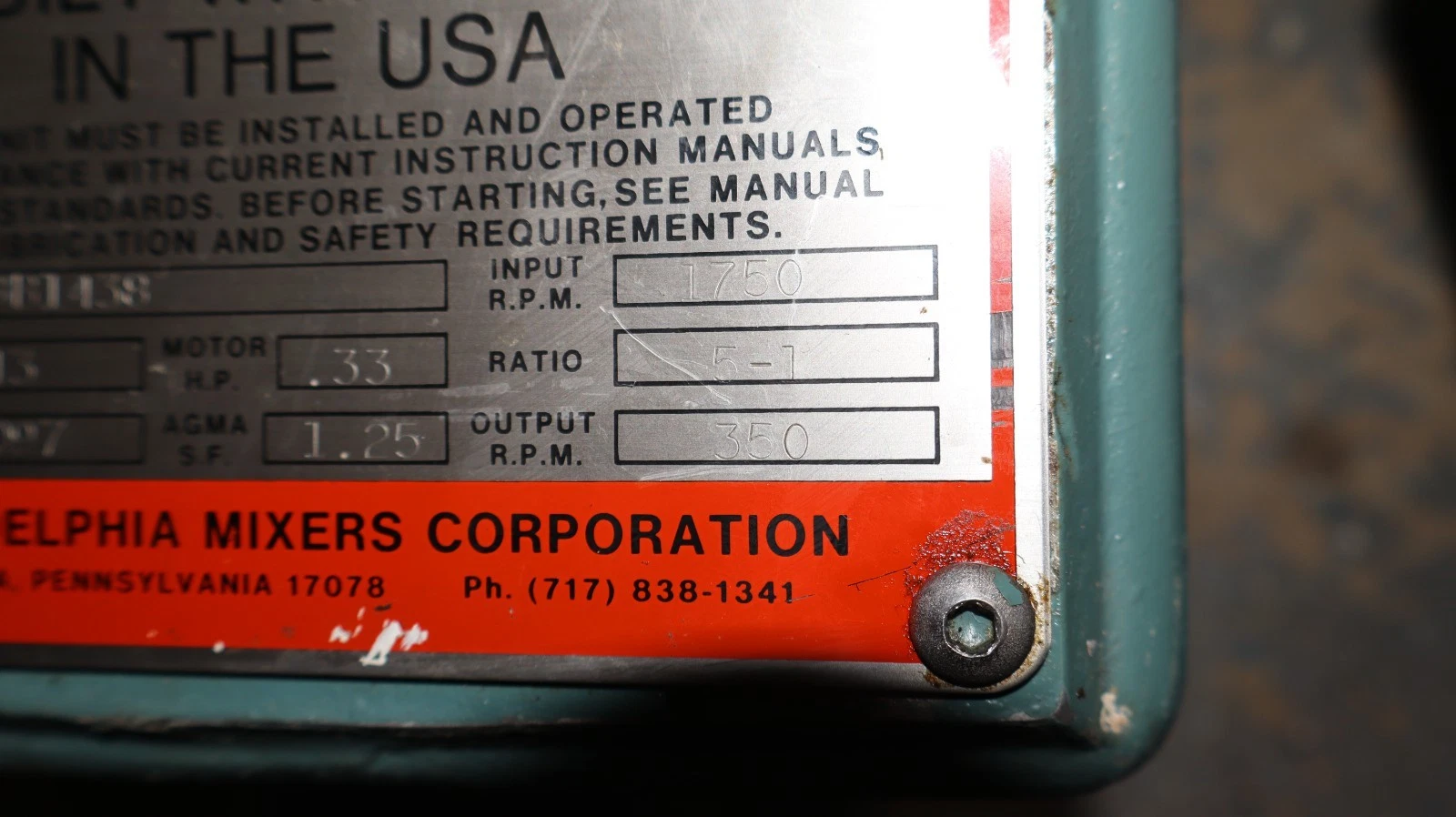 Philadelphia Portable Mixer Tank Agitator PG-13 1/3hp 350rpm 3ph Lightnin (NOS)