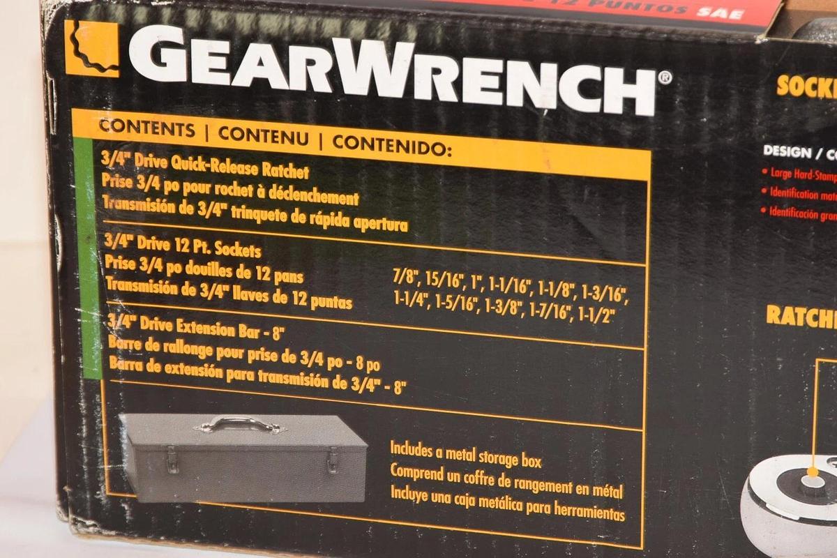 (NEW) GEARWRENCH 80879 13 Piece 3/4" Drive 12 Pt Standard SAE Socket Set W/Case