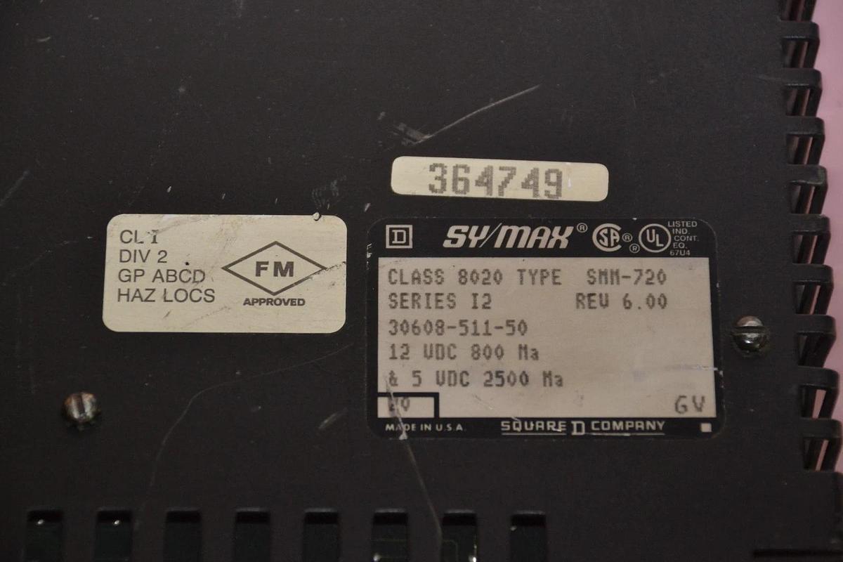 Used SQUARE D SY/MAX MODEL 700 MEMORY MODULE 8020 SMM-720 SER. I2 REV. 6.00 12 VDC
