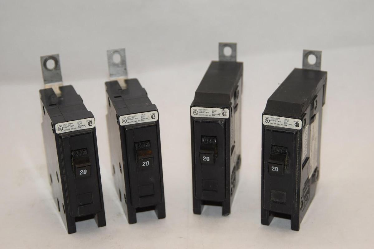 Used (LOT OF 4) CUTLER HAMMER GQ1020 20A 20 Amp A 277Vac 1P Circuit Breaker