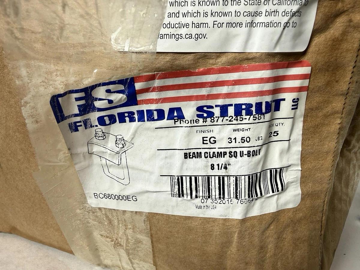 Florida Strut to Beam Clamp w Square U-Bolt BC680000EG 8-1/4" EG  (NEW - Qty 25)