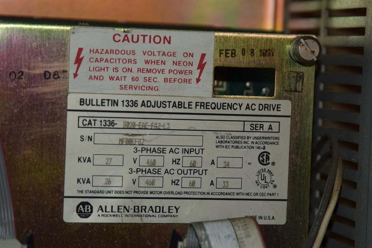 Used Allen-Bradley 1336 B020EAE-FA2-L3 AC Drive SerA  27 Kva 460V 1336-B020EAE-FA2-L3