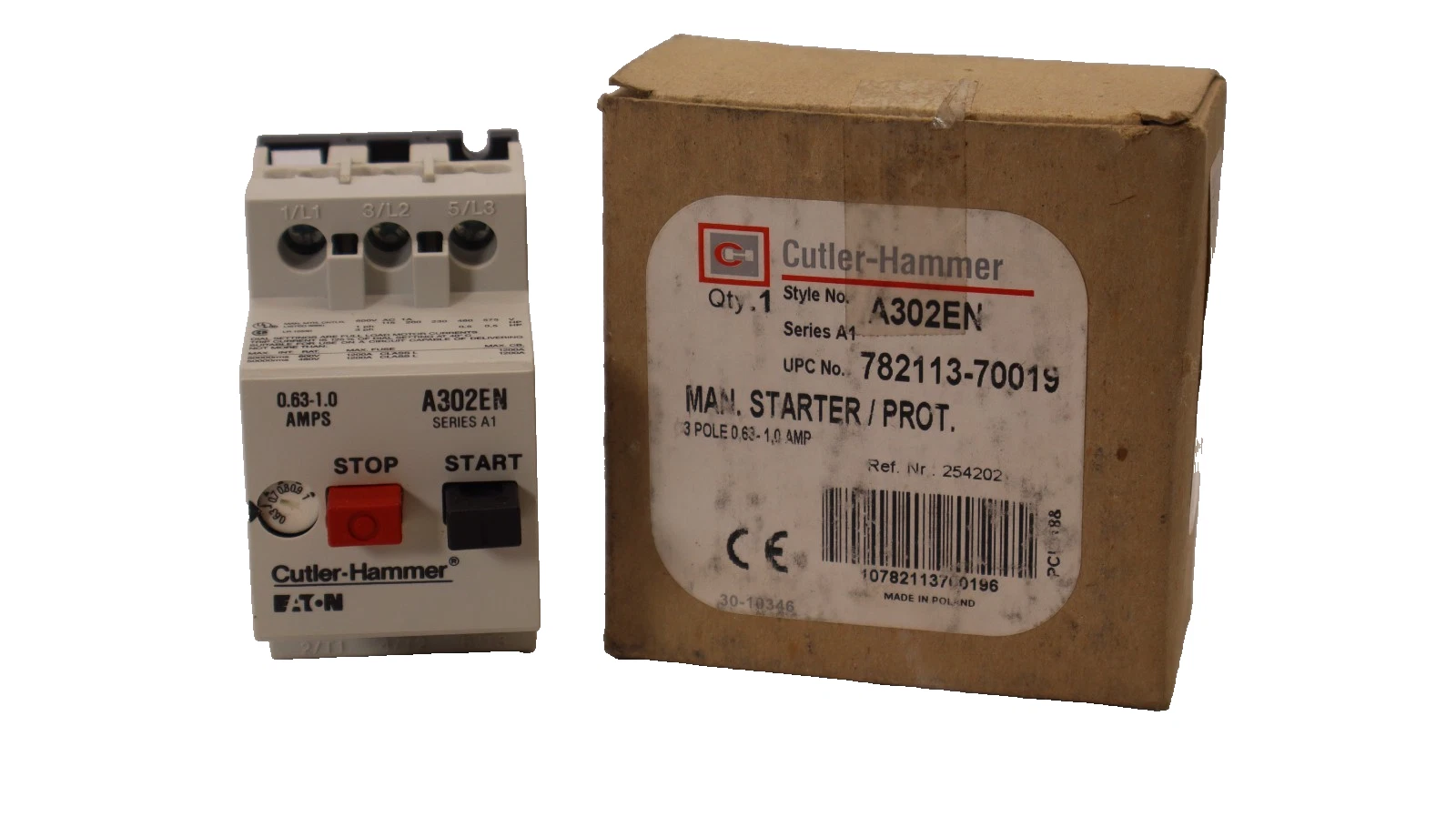Cutler Hammer A302EN 0.63-1.0Amp Manual Start / Stop Motor Starter (New)