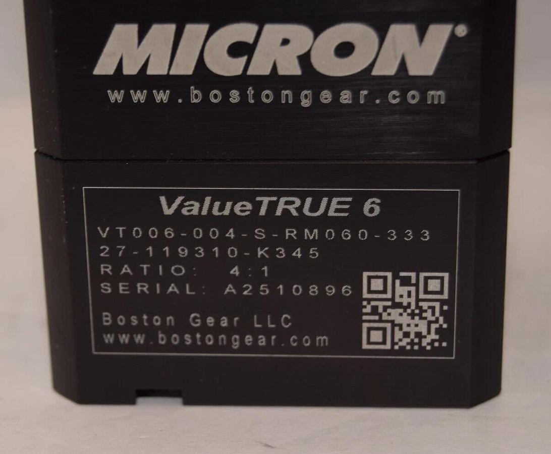 Used Boston Gear MICRON Value True 6 4:1 Gearhead VT006-004-S-RM060-333 27-119310K345