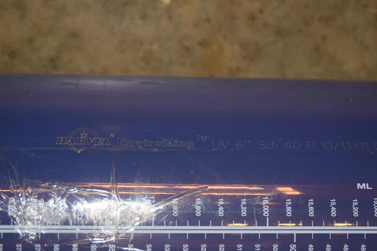 Used HARVEL ENVIROKING UV 6" SCH 40 0-20000mL  46"x7" Flow Tube sight flow gauge