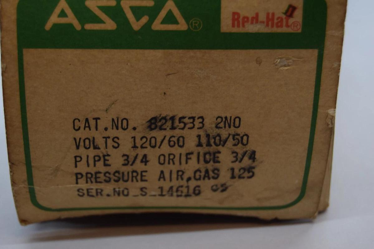 ASCO Solenoid Valve 821533 2NO 110/120v 3/4" 125psi (NEW)