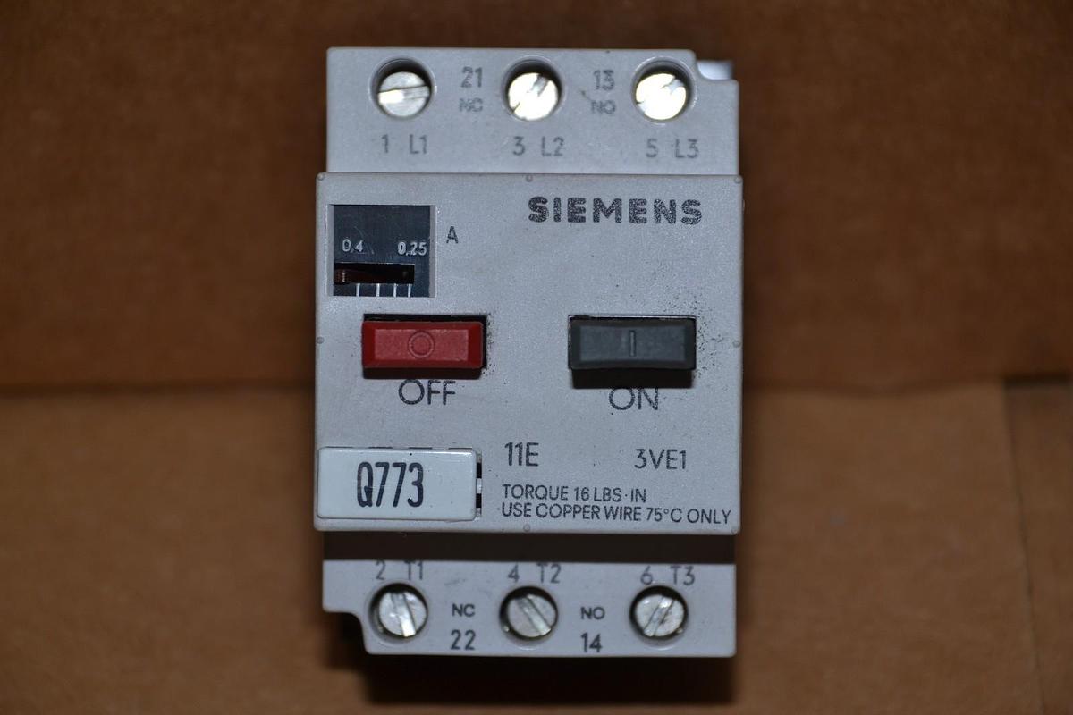 Used SIEMENS 3VE1010-2D 0.25-0.4A MANUAL MOTOR STARTER