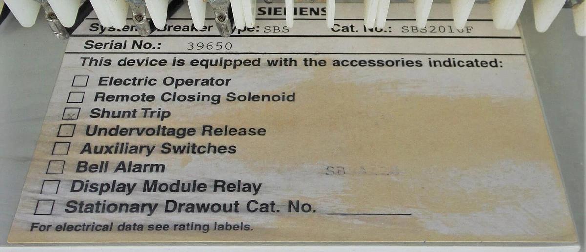 (New) Siemens SBS1600 SBS2016 Breaker 1600 AMP 600VAC