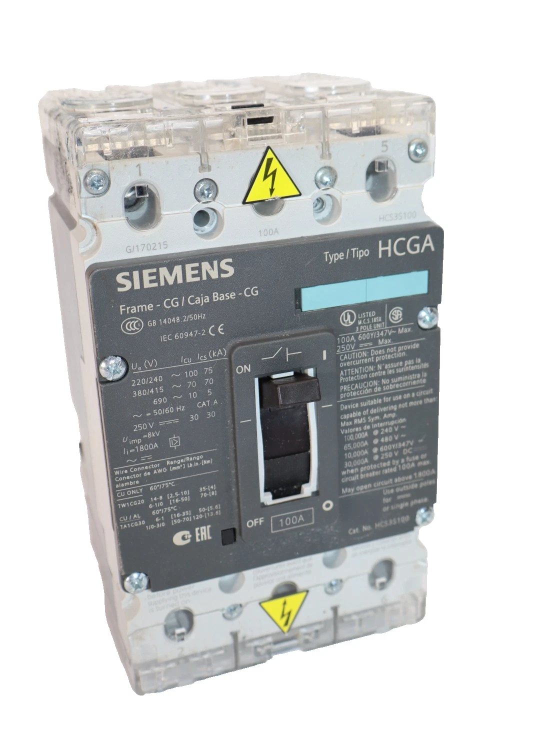 Used Siemens HCGA 100a Breaker HCS3S100 3VL1110-2KE30-0AA0 3VL11102KE300AA0 100 Amp