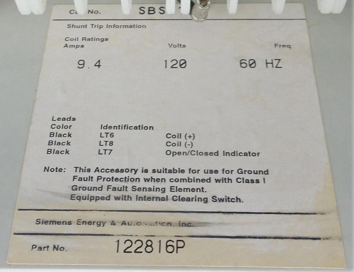 (New) Siemens SBS1600 SBS2016 Breaker 1600 AMP 600VAC