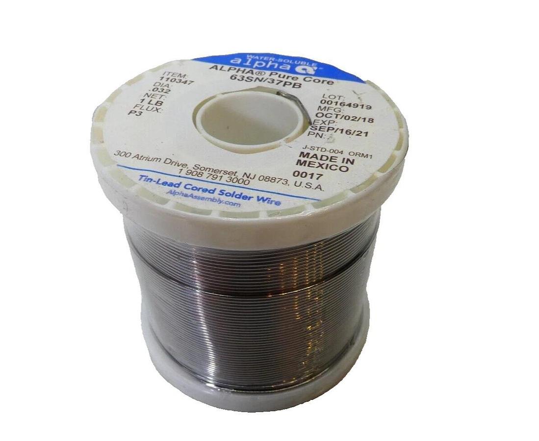 Used Alpha Solder wire 63SN/37PB DIA: .032, 1lb FLUX: P3  Date Expired 2021