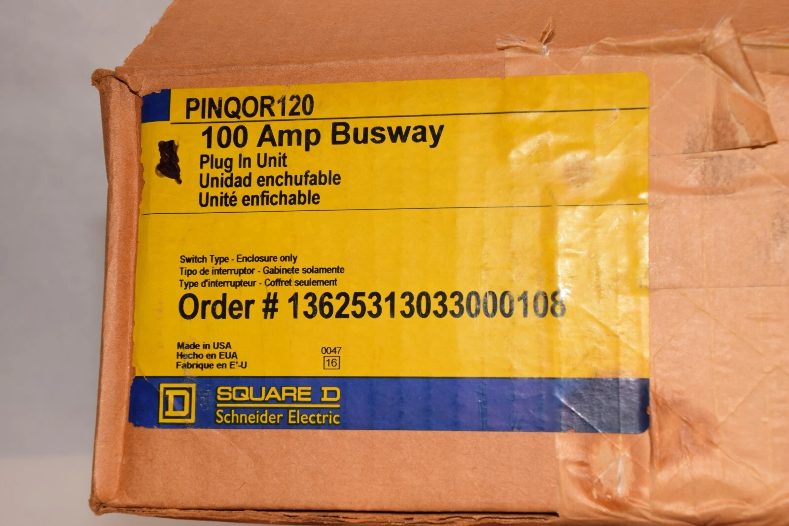 SQUARE D PINQOR120 I-Line 100A 100 Amp Busway Plug In Unit 120v 3P4W (NEW)