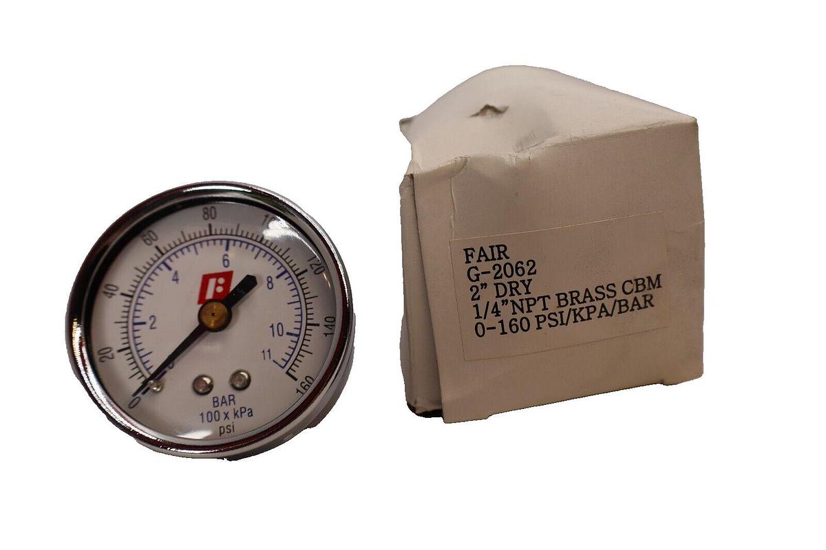 (NEW) FAIRCHILD G-2062 2" Dry 1/4" NPT Brass 0-160psi Pressure Gauge