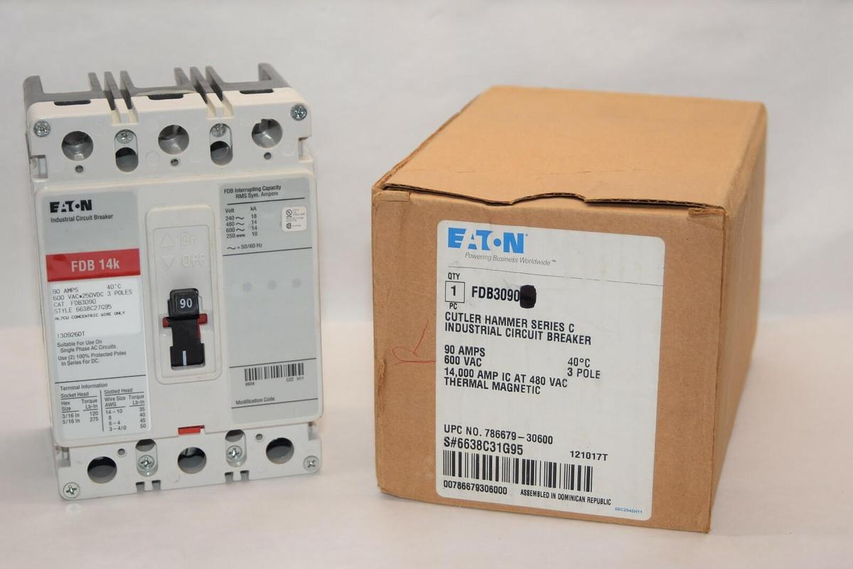 (NEW) EATON CUTLER HAMMER FDB3090 90A 90 Amp 90 A 3P 600Vac Circuit Breaker