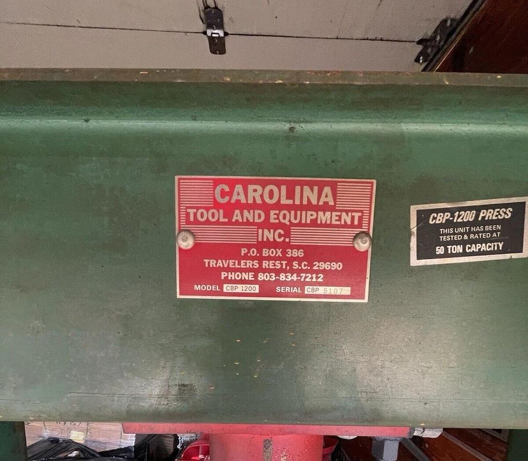 Used Carolina tool and equipment  CBP-1200  50 ton hydraulic Shop press CBP1200