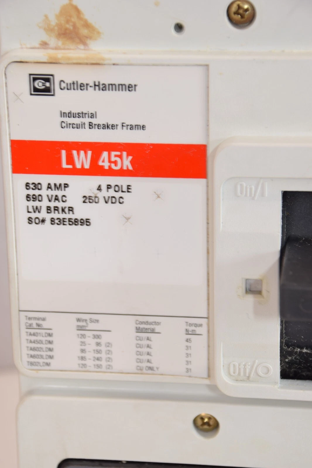 (New) Cutler Hammer LWBRKR LW 45k 4P 630 amp LT4630TA 83E5895 LW45k Breaker
