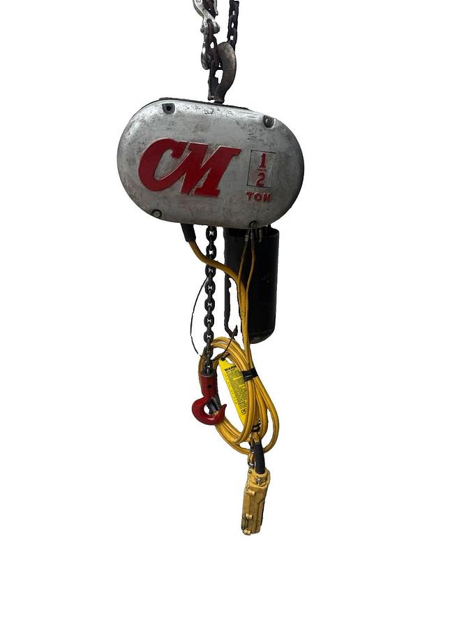 Used CM Lodestar Chain Hoist 1/2 Ton 1000lb Model J 20' chain 240V 480V 3ph 1hp 32fpm