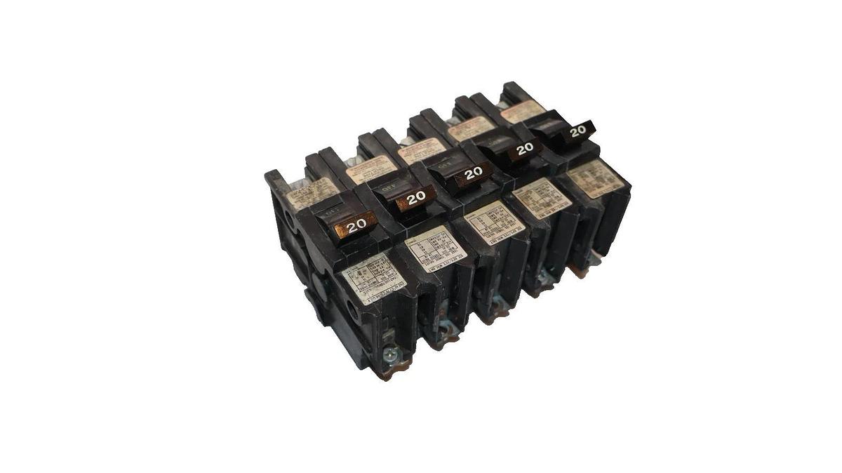 Used (Lot of 5) Federal Pacific 20 Amp 20A Single Pole Bolt on Breaker NBSWD120-U
