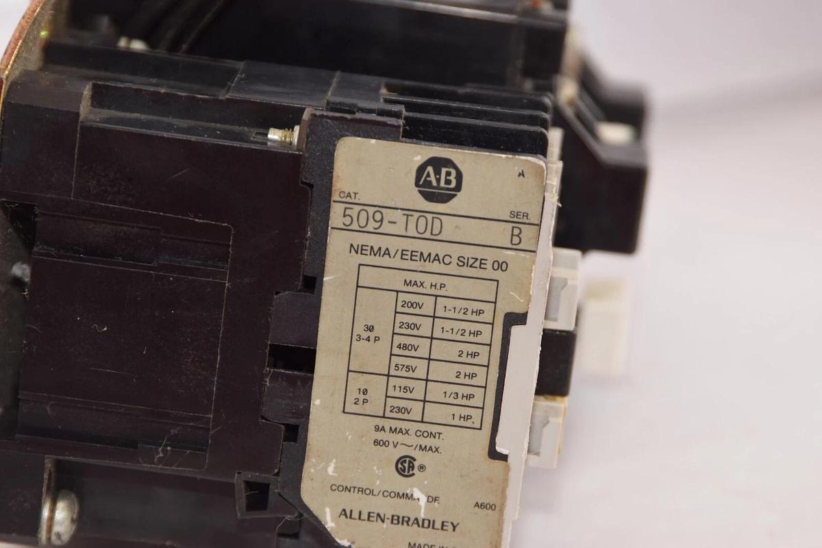 Used ALLEN BRADLEY 509-T0D Series B Nema Size 00 Non-Reversing Starting Relay